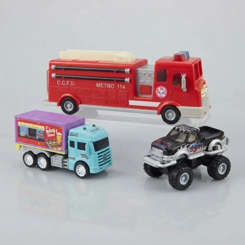 Vintage Chevron Cars Fire Truck Metro 114 Fred Fire Engine Toy Lot of 3